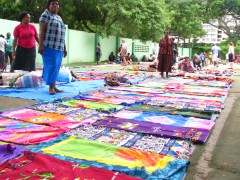 handpainted textiles at Ela Beach Market