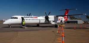The 'ol Dash 8 http://en.wikipedia.org/wiki/File:QantasLink_-_VH-QOJ_-_Bombardier_Dash_8_Q400.jpg